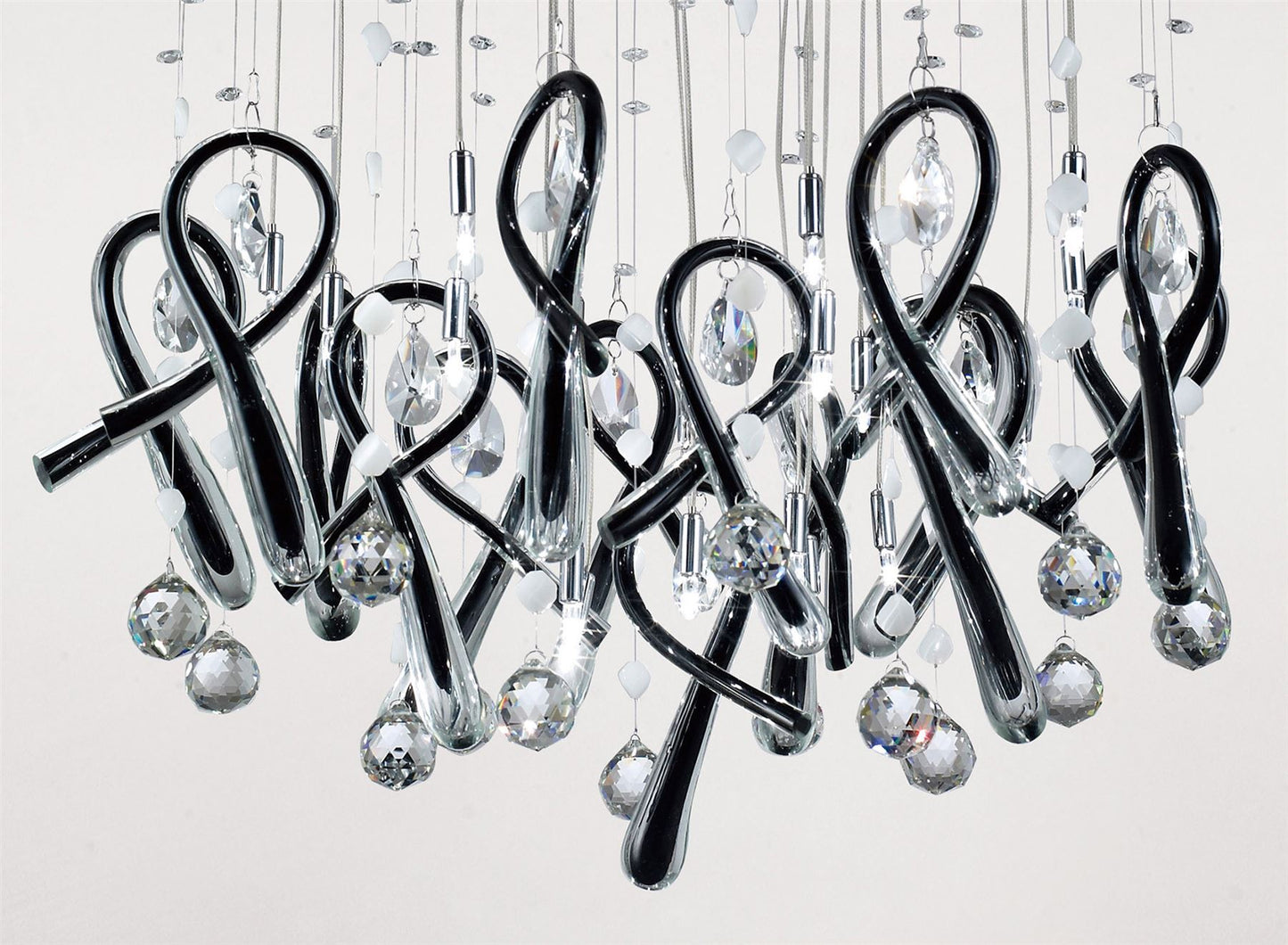 Diyas Class 60cm  Round 20 Light G4 Polished Chrome/Black Glass/Crystal, NOT LED/CFL Compatible Ceiling Pendant Light Fitting