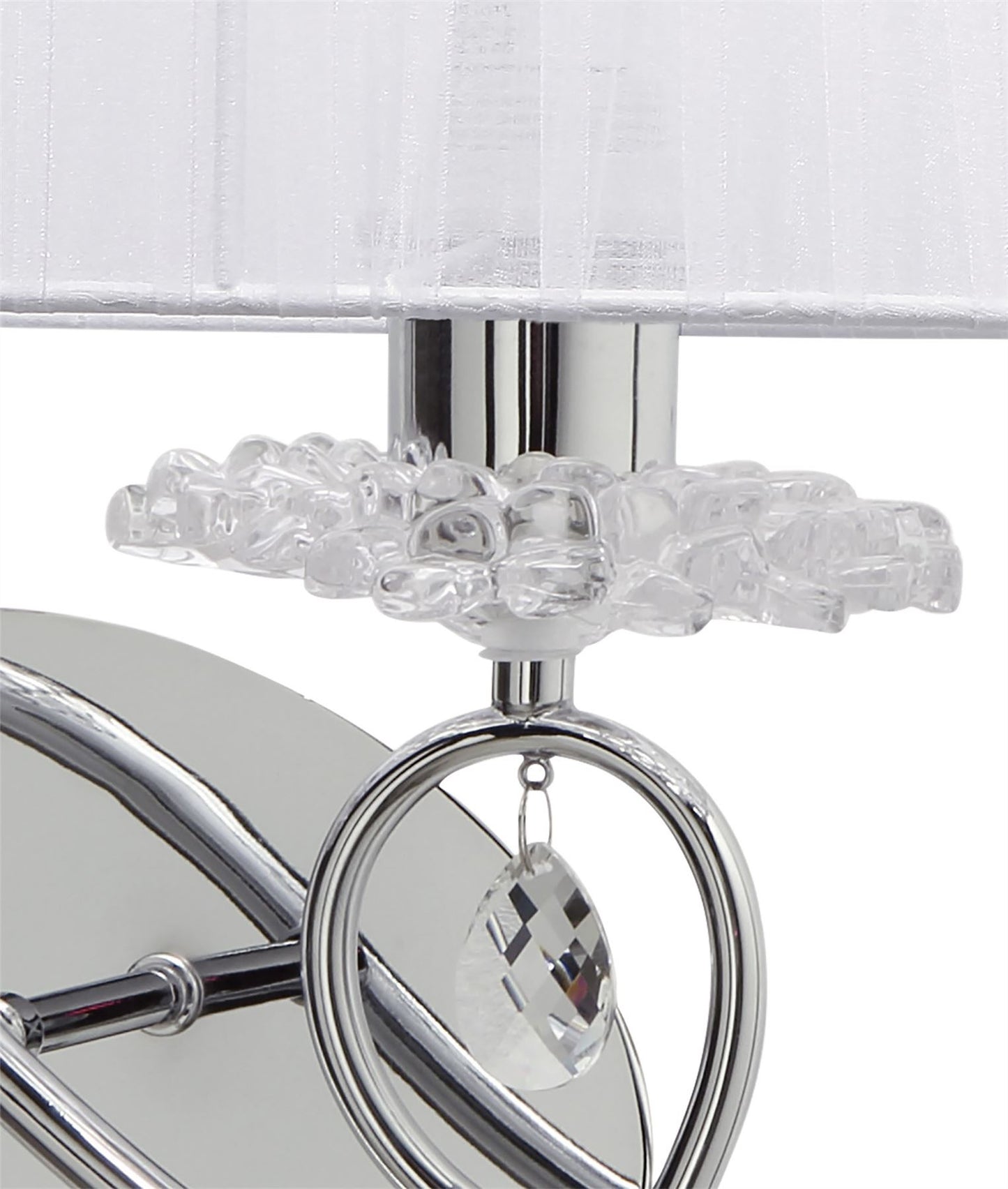 Mantra Louise Wall Light Left 2 Light E27 with White Shade Polished Chrome/Clear Crystal