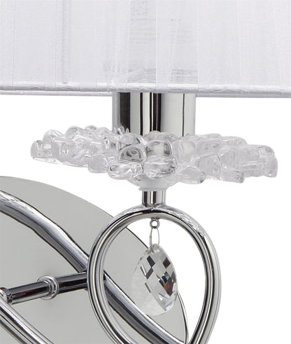 Mantra Louise Wall Light Left 2 Light E27 with White Shade Polished Chrome/Clear Crystal