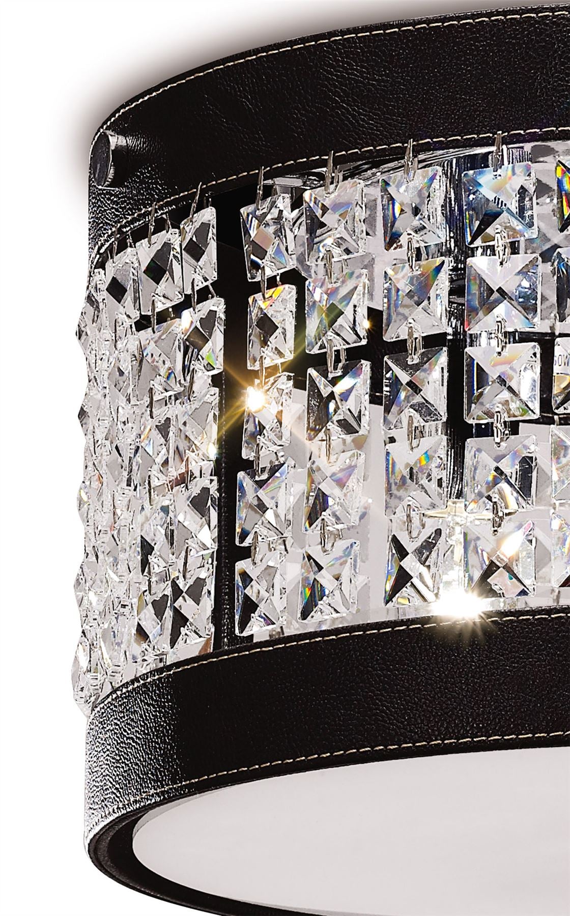 Diyas Celsa 35cm Flush  3 Light E14 Polished Chrome/Dark Brown Faux Leather/Crystal Ceiling Light Fitting