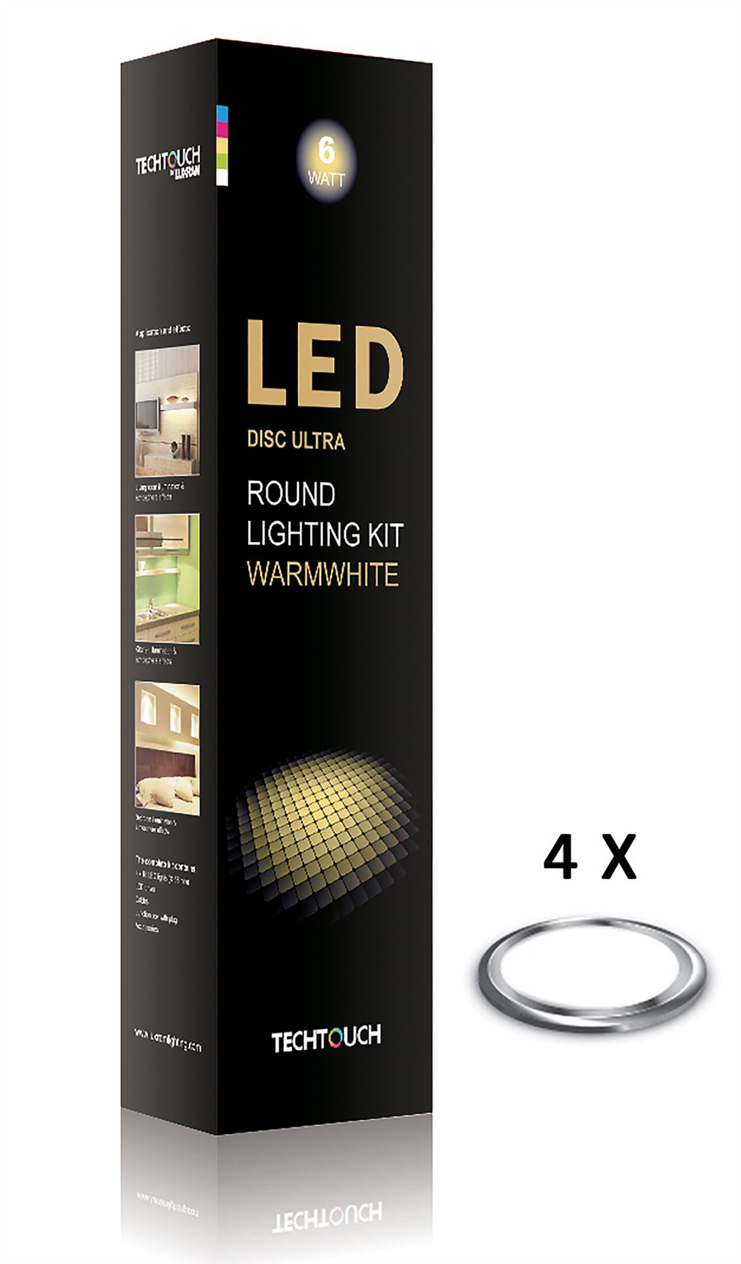Techtouch Disc Ultra Warm White Kit 4x18 LED (6W) C/W 2.5m Cable Indoor