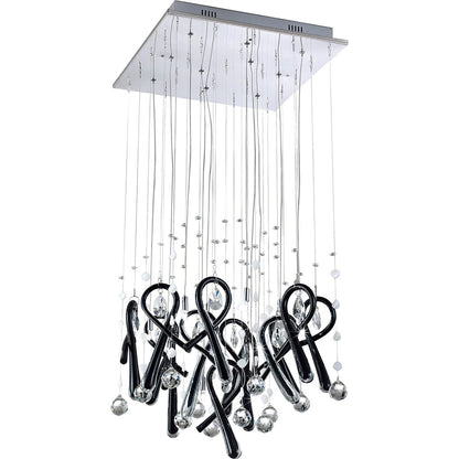 Diyas Class  Square 10 Light G4 Polished Chrome/Black Glass/Crystal, NOT LED/CFL Compatible Ceiling Pendant Light Fitting