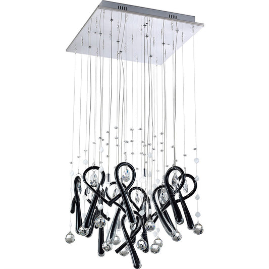 Diyas Class  Square 10 Light G4 Polished Chrome/Black Glass/Crystal, NOT LED/CFL Compatible Ceiling Pendant Light Fitting