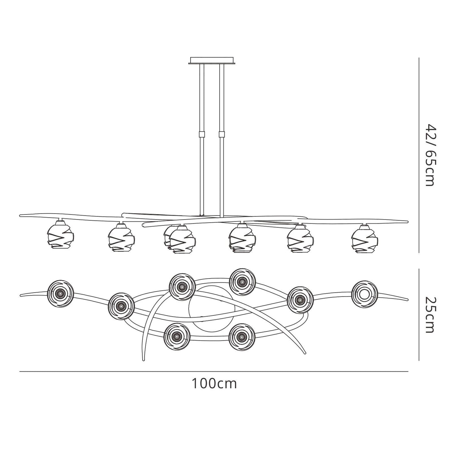 Mantra M1800 Loop Rectangular Telescopic 8 Light G9 ECO Line, Polished Chrome