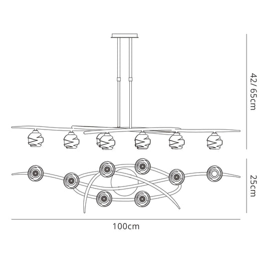 Mantra M1800 Loop Rectangular Telescopic 8 Light G9 ECO Line, Polished Chrome