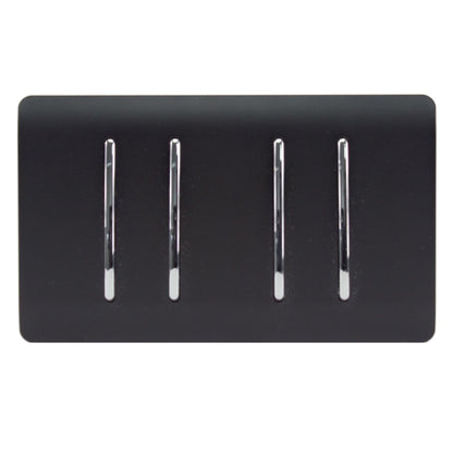 Trendi 4 Gang 3 Way Intermediate Artistic Modern Glossy 10 Amp Rocker Light Switch Matt Black