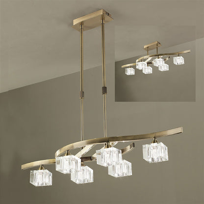 Mantra Cuadrax Rectangular Telescopic Semi Flush 6 Light G9, Antique Brass