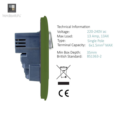 Trendi 2 Gang Artistic Modern Glossy 13 Amp 4x2.1mA USB Switched Tactile Plug Socket Moss Green