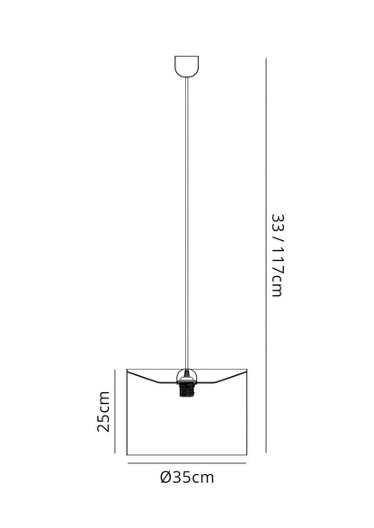Deco Dako Black Pendant 1 Light E27 with 350 x 250mm Metallic Copper Finish Cylinder Shade, c/w Ceiling Bracket