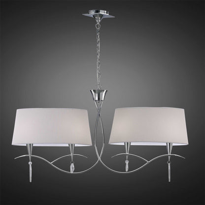 Mantra M1642 Mara Linear Pendant 2 Arm 4 Light E14, Polished Chrome with Ivory White Shades