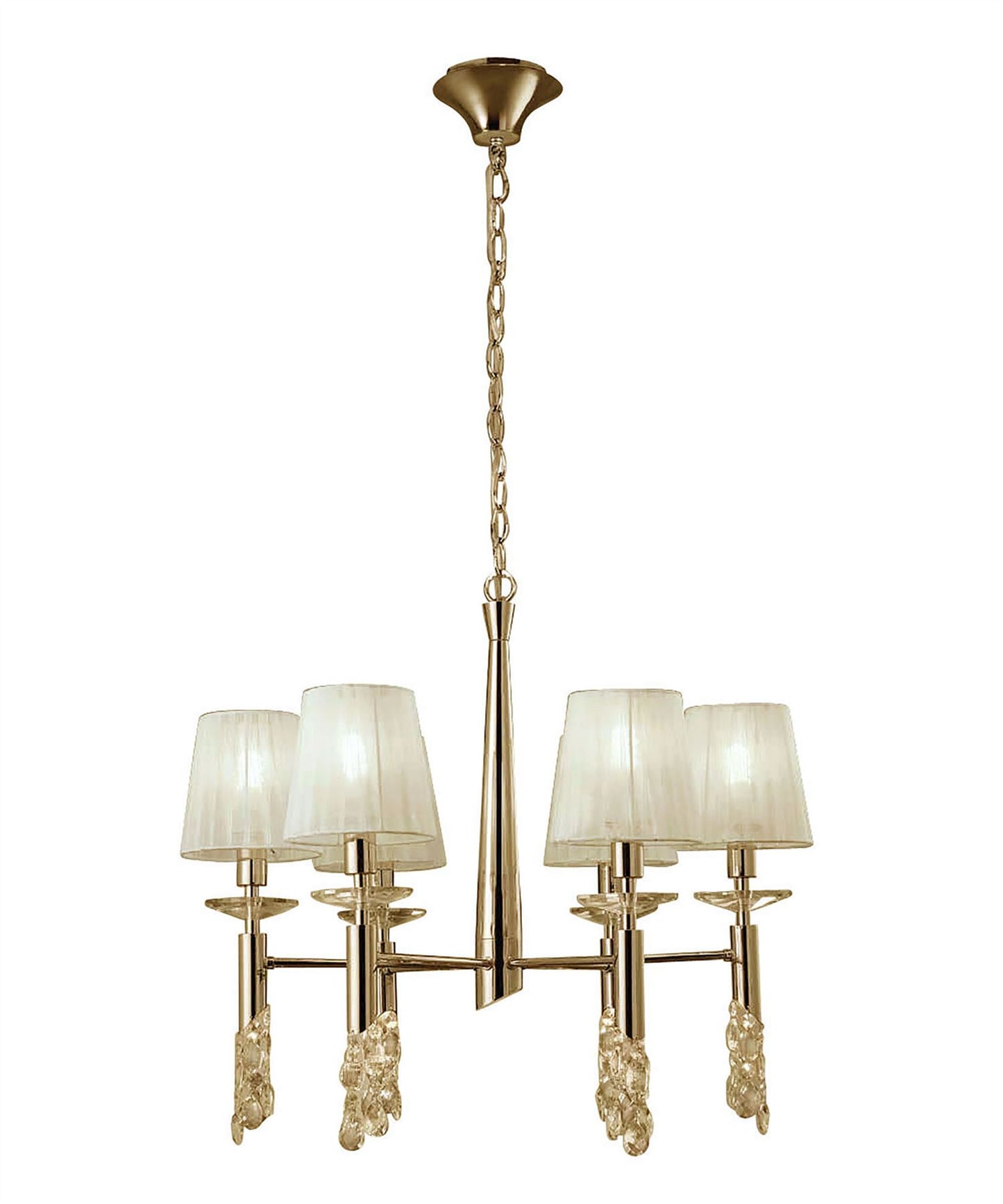 Mantra Tiffany 66cm Pendant 6+6 Light E14+G9, French Gold with Cream Shades & Clear Crystal