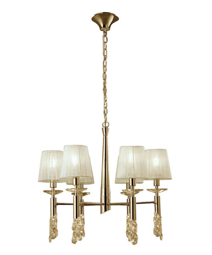Mantra Tiffany 66cm Pendant 6+6 Light E14+G9, French Gold with Cream Shades & Clear Crystal