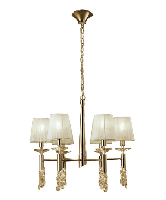 Mantra Tiffany 66cm Pendant 6+6 Light E14+G9, French Gold with Cream Shades & Clear Crystal