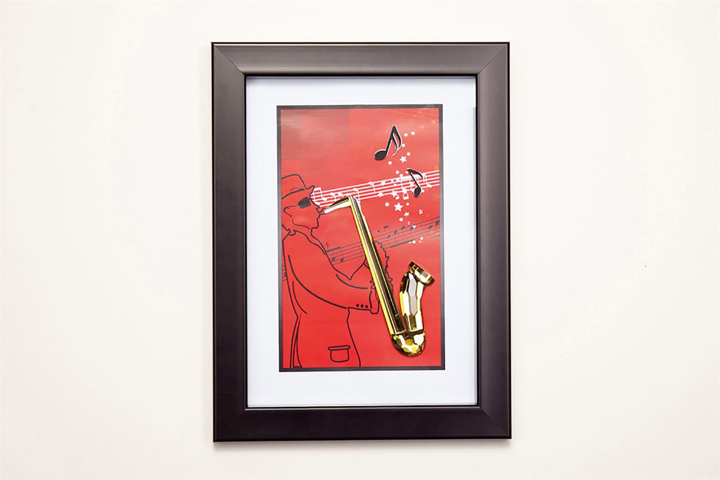 Diyas Home Crystal Wall Art (DH) Melody Saxophone, Black Frame, Amber Crystal Framed