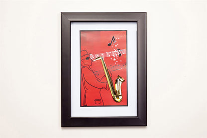 Diyas Home Crystal Wall Art (DH) Melody Saxophone, Black Frame, Amber Crystal Framed