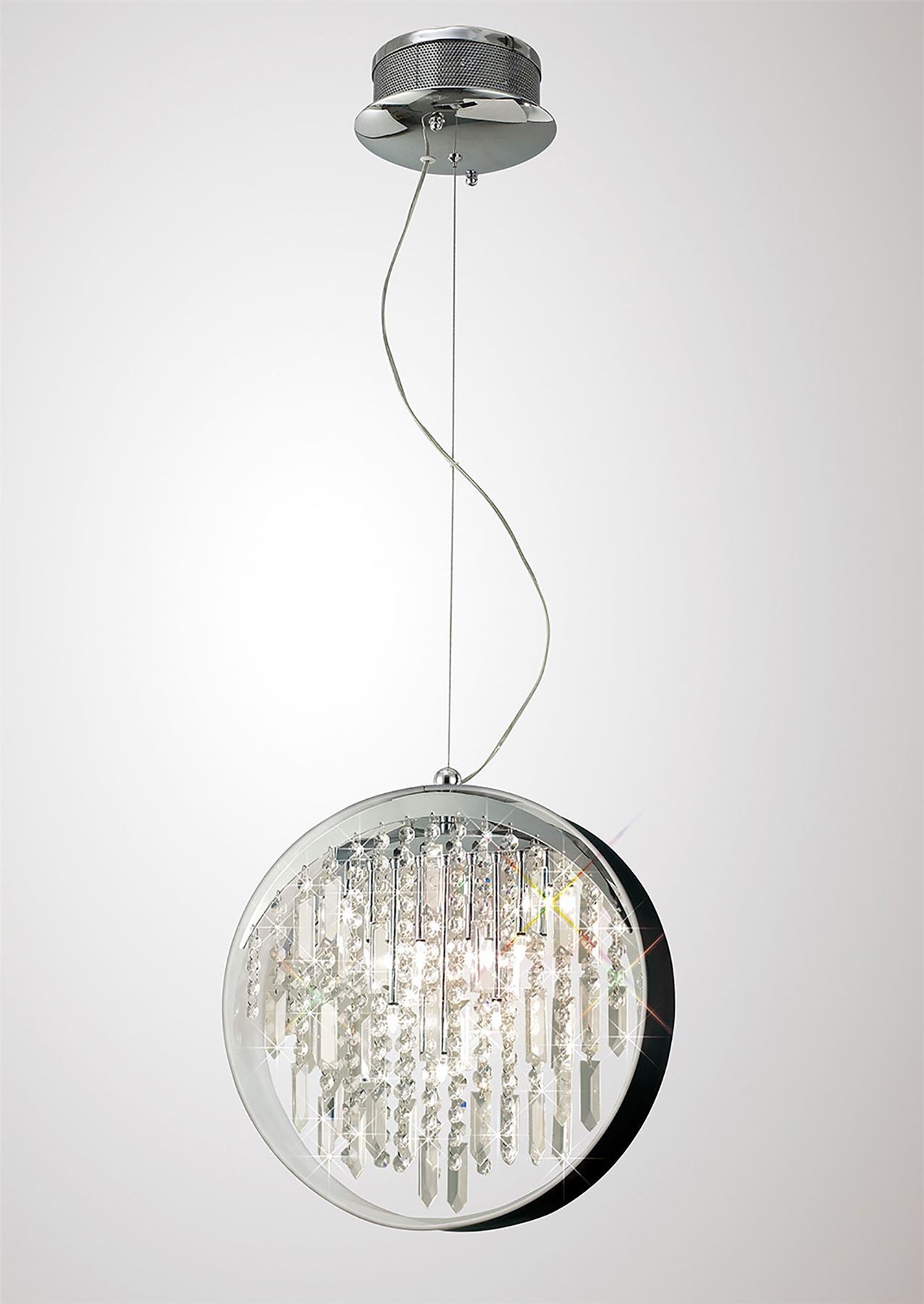 Diyas Geo  with Black Shade 9 Light G4 Polished Chrome/Crystal, NOT LED/CFL Compatible Ceiling Pendant Light Fitting