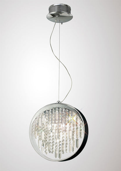 Diyas Geo  with Black Shade 9 Light G4 Polished Chrome/Crystal, NOT LED/CFL Compatible Ceiling Pendant Light Fitting
