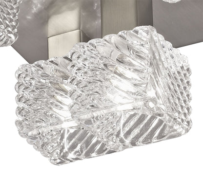Deco Accor Ceiling Flush 5 Light G9, 230mm Square, Satin Nickel/Clear Glass