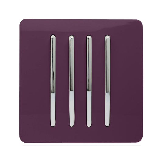 Trendi 4 Gang 2 Way Artistic Modern Glossy 10 Amp Rocker Tactile Light Switch Plum