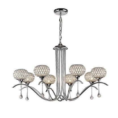 Diyas Chelsie 78cm  8 Light G9 Polished Chrome/Clear Beaded Glass Ceiling Pendant Light Fitting
