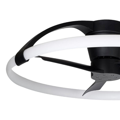 Nepal Mini 75cm 55W LED Dimmable Ceiling Light With Built-In 30W DC Reversible Fan, Black, c/w Remote & APP Control, 5200lm