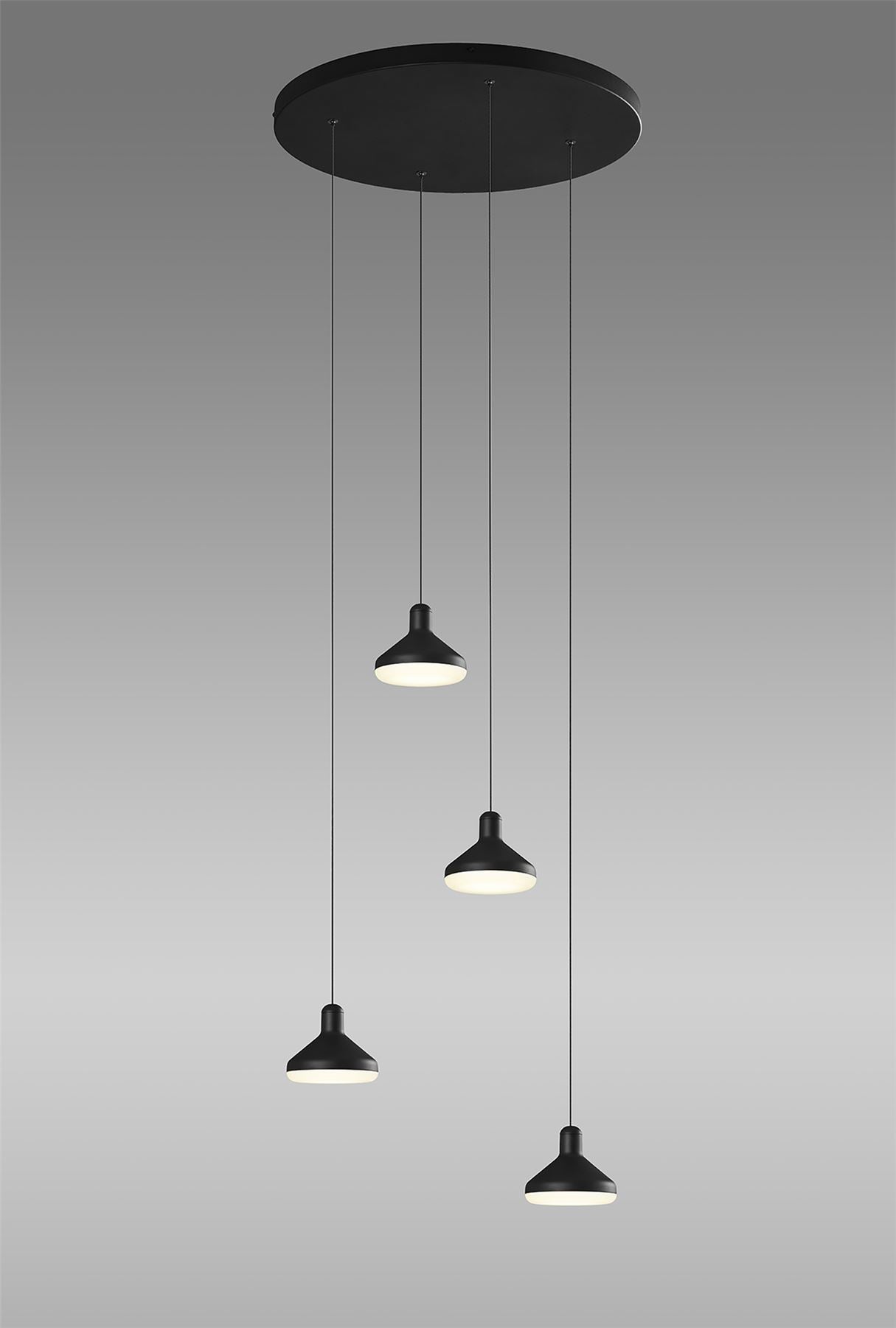 Mantra Fusion Sirio 45cm 4 Light Round Pendant, 32W LED, 3000K, 2360lm, Black, 3yrs Warranty