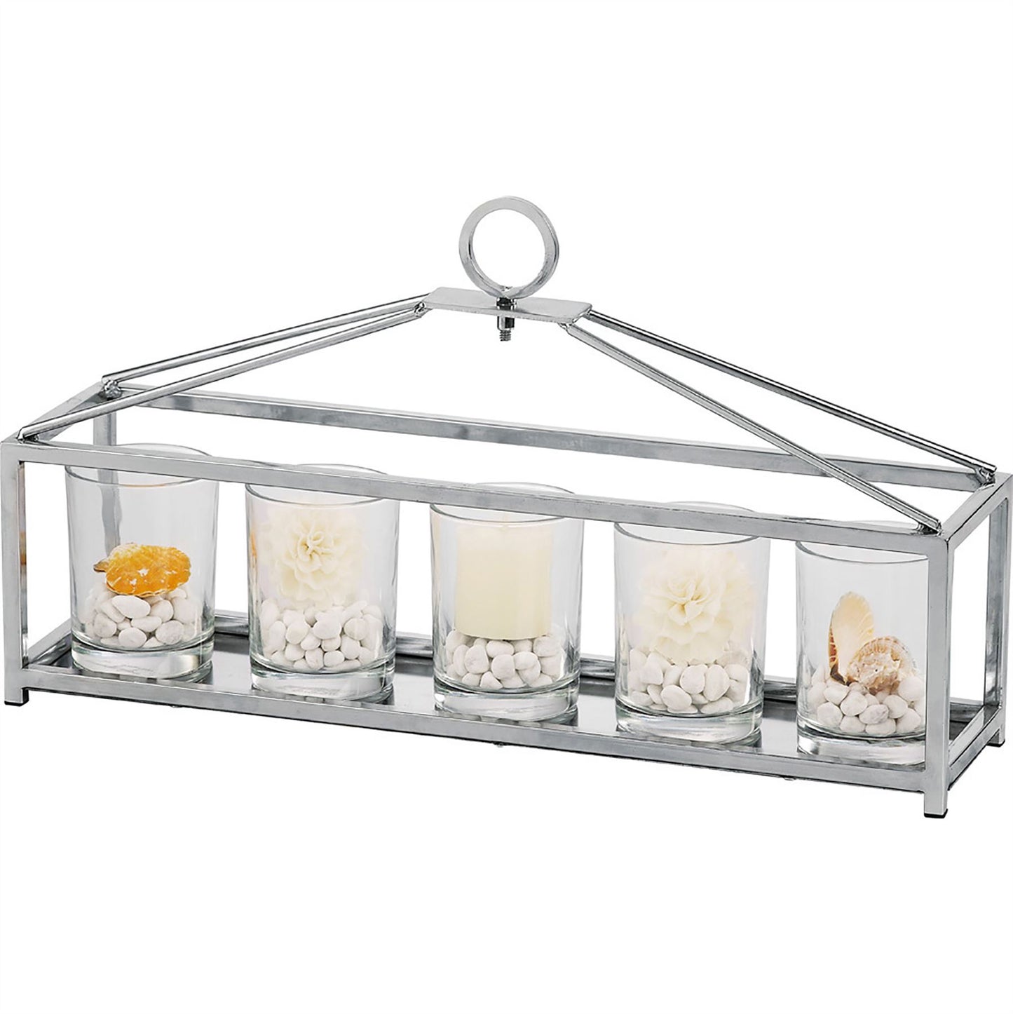 Diyas Home (DH) Athena 5 Candle Holder Small Polished Chrome/Clear Glass Art