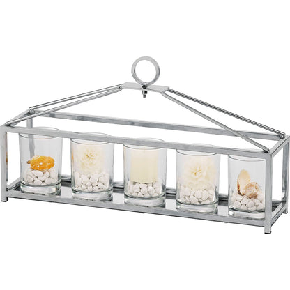 Diyas Home (DH) Athena 5 Candle Holder Small Polished Chrome/Clear Glass Art