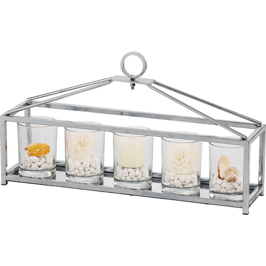 Diyas Home (DH) Athena 5 Candle Holder Small Polished Chrome/Clear Glass Art