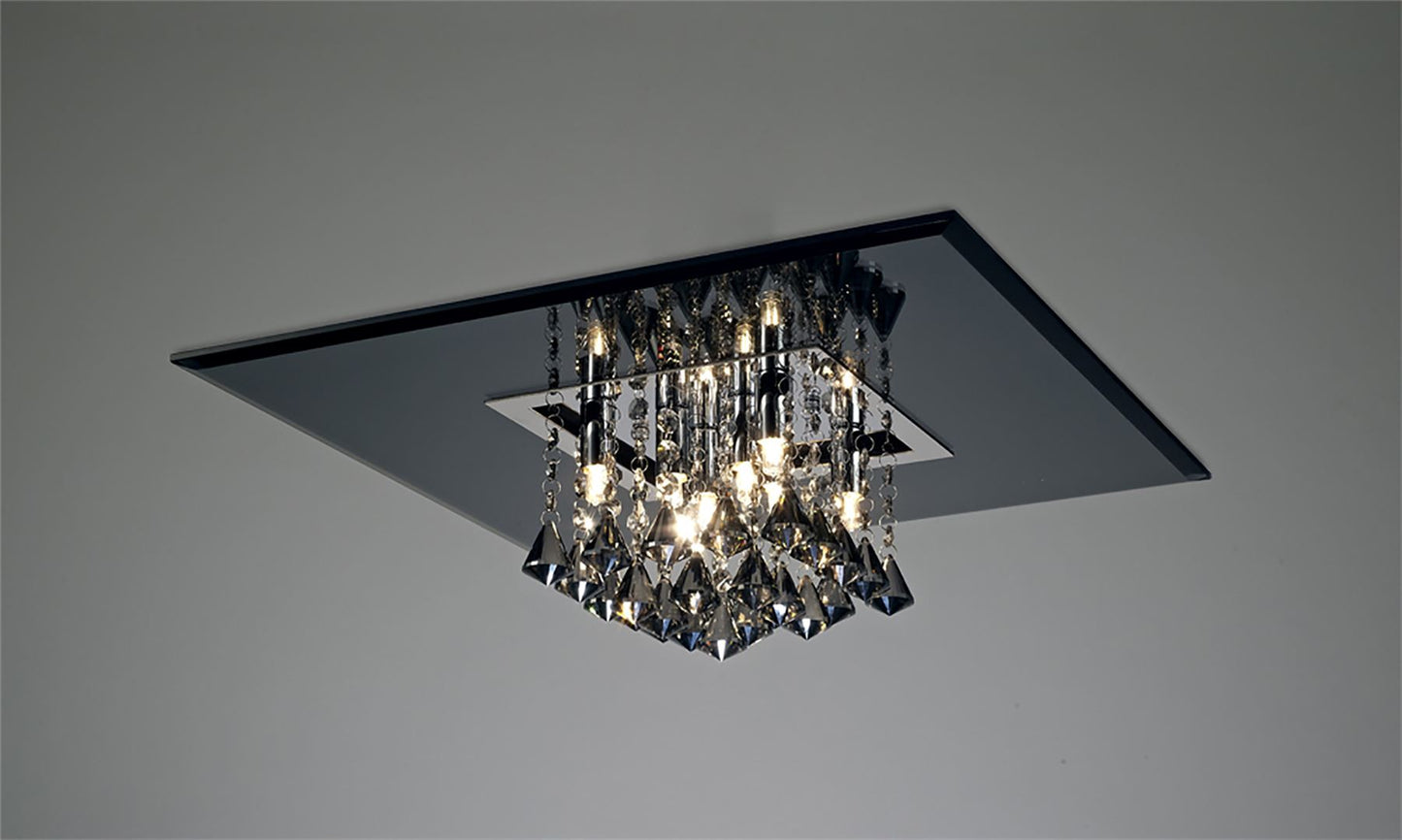 Diyas Starda Flush  Square 8 Light G9 Chrome/Smoked Mirror/Smoked Crystal Ceiling Light Fitting