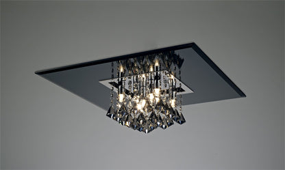 Diyas Starda Flush  Square 8 Light G9 Chrome/Smoked Mirror/Smoked Crystal Ceiling Light Fitting