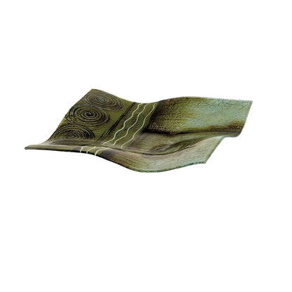 Diyas Home (DH) Carina Glass Art Platter 12 Inch Green/Brown Glitter