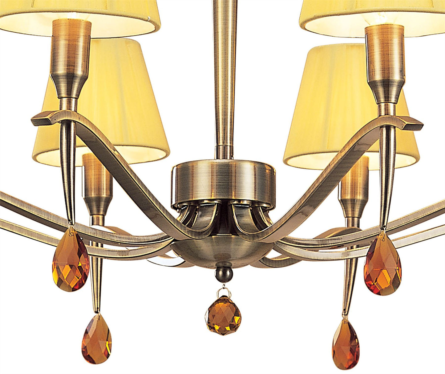 Mantra Siena 75cm Pendant Round 8 Light E14, Antique Brass with Amber Cream Shades and Amber Crystal
