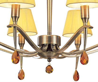 Mantra Siena 75cm Pendant Round 8 Light E14, Antique Brass with Amber Cream Shades and Amber Crystal
