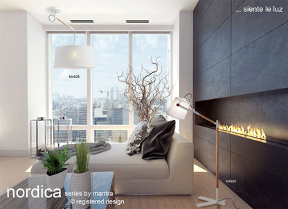 Mantra M4920 Nordica Floor Lamp with White Shade 1 Light E27, Matt White/Beech with Ivory White Shade