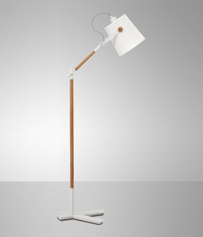 Mantra M4920 Nordica Floor Lamp with White Shade 1 Light E27, Matt White/Beech with Ivory White Shade