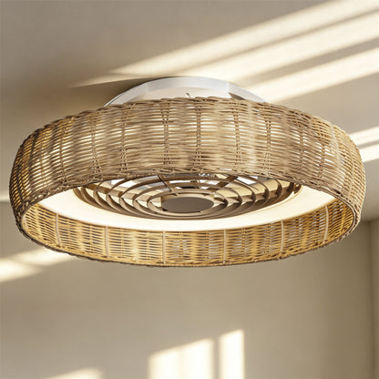 Kilimanjaro 65cm 70W LED Dimmable Ceiling Light With 35W DC Reversible Fan c/w Remote Control, 4200lm, Beige Rattan, 5yrs Wrnty