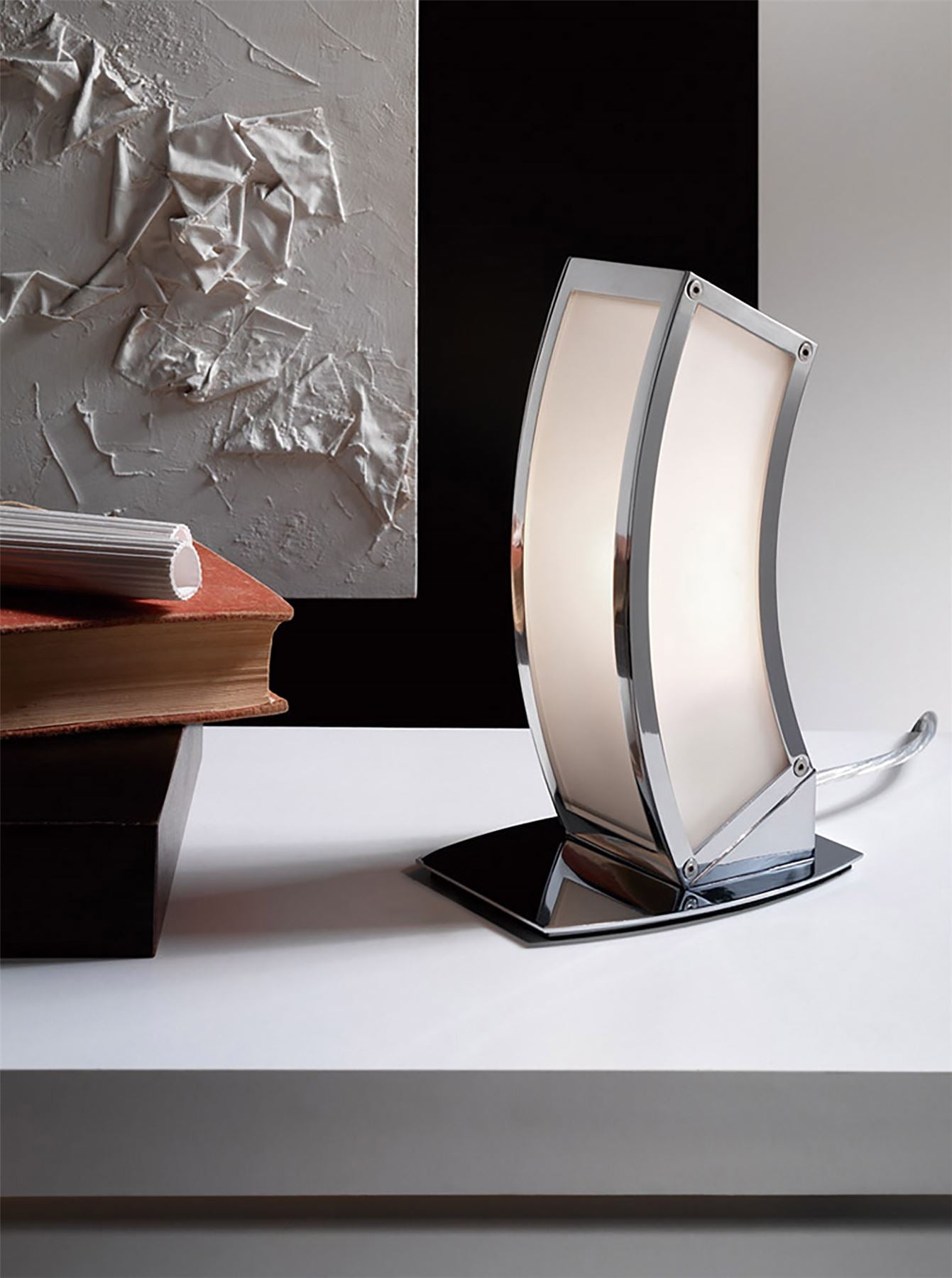 Mantra Duna GU10 Table Lamp 1 Light L1/SGU10, Polished Chrome/White Acrylic, CFL Lamps INCLUDED
