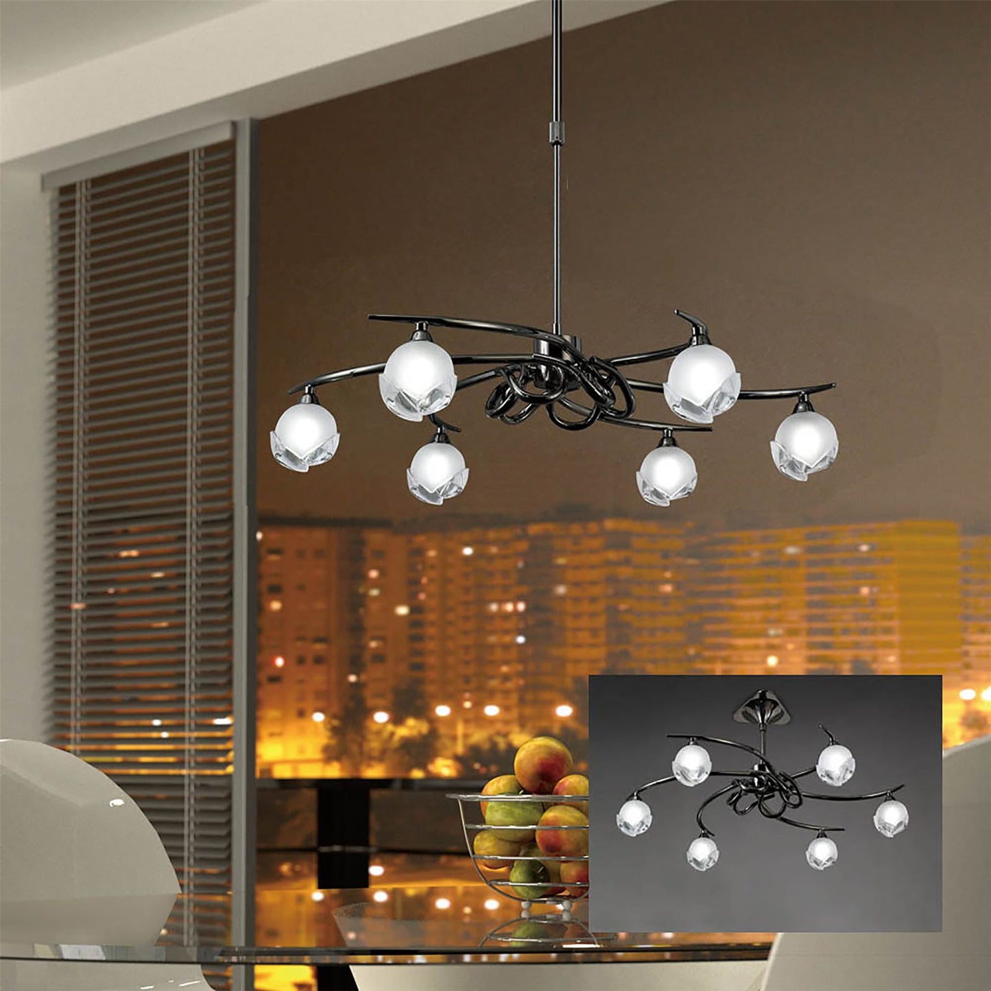 Mantra M0801 Fragma Telescopic Semi Flush Convertible 6 Light G9, Polished Chrome