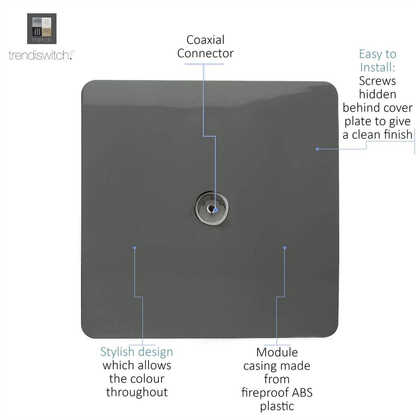Trendi Artistic Modern Glossy Tactile TV Socket Charcoal