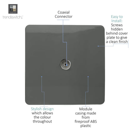Trendi Artistic Modern Glossy Tactile TV Socket Charcoal