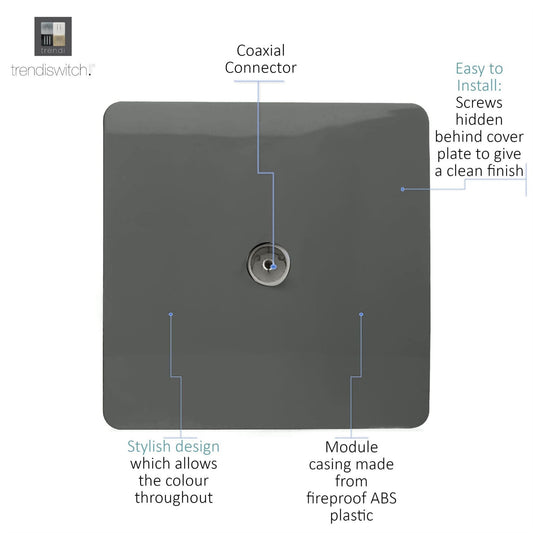 Trendi Artistic Modern Glossy Tactile TV Socket Charcoal