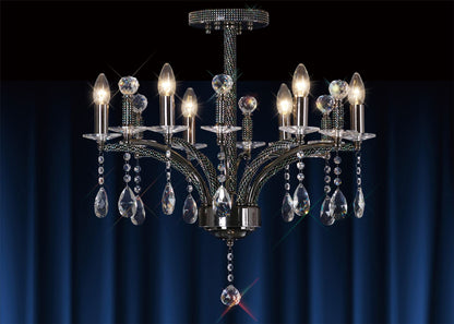 Diyas Fiore 62cm  6 Light E14 Black Chrome/Crystal Ceiling Pendant Light Fitting