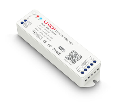 LTECH Wireless Receiver WiFi RGBW Controller, 12/24V DC, 144/288W, 12A (3A x 4CH), Supports WiFi/3G/4G Controllers