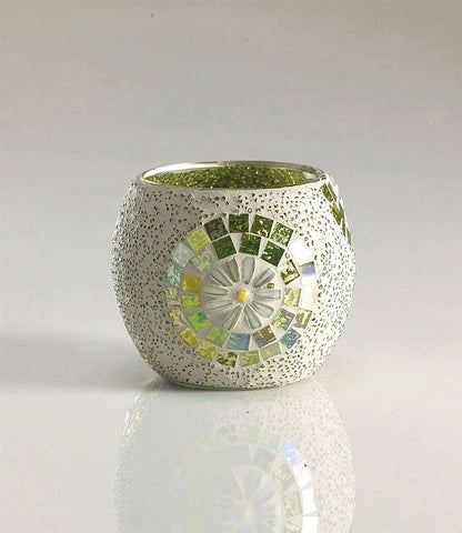Diyas Home (DH) Floretta Mosaic Candle Holder Green/Silver/White Mosaic
