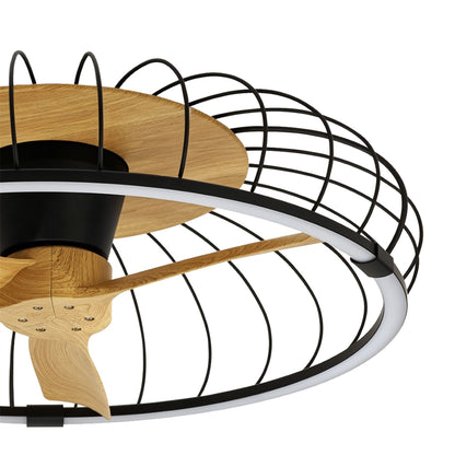 Nature 79cm 75W LED Dimmable Ceiling Light With Built-In 30W DC Reversible Fan, Black/Wood Finish c/w Remote & APP Control, 5000lm