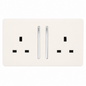 Trendi 2 Gang Raised Artistic Modern Screwless 13 Amp Single Pole with Chrome Switched UK Standard Electrical Double Wall Plug Socket in Matt White - ART-SKT213LMWH