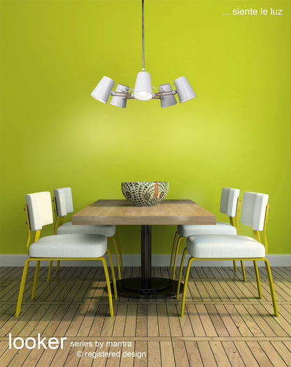 Mantra M3770 Looker Pendant 5 Light E27, Matt White/Beech