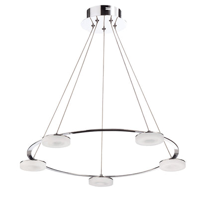 Mantra Fusion Nimbus 60cm Pendant 5 Light 25W LED 3000K, 2200lm, Polished Chrome/Frosted Acrylic, 3yrs Warranty