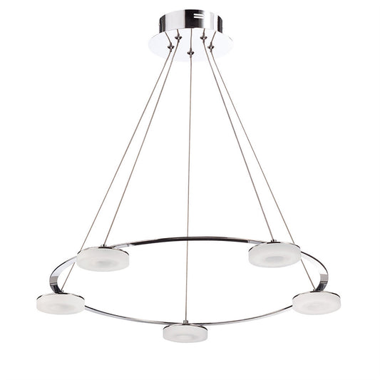 Mantra Fusion Nimbus 60cm Pendant 5 Light 25W LED 3000K, 2200lm, Polished Chrome/Frosted Acrylic, 3yrs Warranty